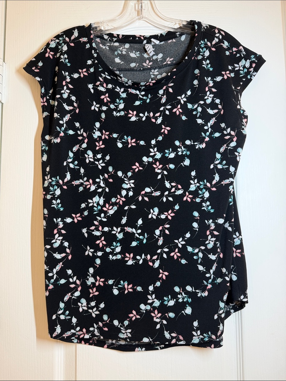 Elle Floral Cap-Sleeve Top - Black with Pink & Mint -